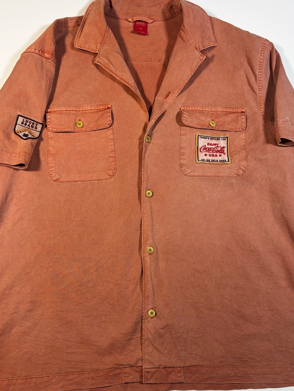 Lucky Brand Coca-Cola Men's Short Sleeve Mechanics Shirt - Coral